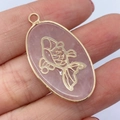 Roze kwarts ovale hanger met gouden koi vis inleg en elegante vergulde randen - Rozenkwarts Hartpatroon