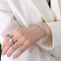Silver chain bracelet with cubic zirconia paired with an oval gemstone fashion ring - 15+5cm / Steel
