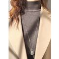 Zilveren retro lange ketting van roestvrij staal met een gelukshanger design - 70+5cm / Staal kleur Rechthoek Stijl (M042)