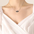 Evil eye pendant necklace in silver finish with minimalist enamel detail on fine chain - 42+5cm / Steel Color Evil Eye Necklace