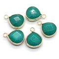Five faceted green stone teardrop pendants with engraved gold metal frames for DIY jewelry - Blue Chalcedony