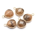 Five pieces of teardrop-shaped tiger eye stone pendants with golden plated metal frames - Champagne Gemstone (No. 8)