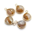 Tiger Eye stone water drop pendants with gold plated edges for DIY jewelry making - Tan Agate (No. 9)