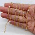 DIY jewelry chain featuring gold copper links and white faux pearls for necklaces - 4mm / White (No. 3)