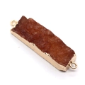 Natural rectangular raw stone pendant with gold edge plating and double hanging rings - Rectangular Double Hole Pendant / No.4 (Reddish Brown)