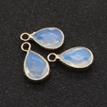 Waterdrop-shaped natural stone pendant with gold edge and milky blue moonstone gemstone - Opal / 10x18mm (3 Pieces/Pack)