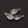 Three teardrop-shaped clear glass pendants with gold-plated edges and metal loops - Transparent Crystal / 10x18mm (3 Pieces/Pack)