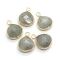 Faceted teardrop grey labradorite gemstone pendants with gold metal frame and loop - Flash Stone (Labradorite)