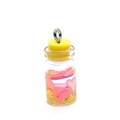 Glas Wunschflasche Herz Anhänger mit gelbem Gummistopfen und rosa Pailletten - 10x24mm