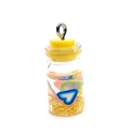 Ciondolo mini bottiglia di vetro con tappo giallo e paillettes colorate a stella cuore - 10x24mm / N. 8 (Mix Giallo Blu)