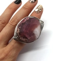 Irregular red agate stone ring with handmade silver wire wrapping for women - No.4 (Pink Purple)