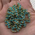Perle in pietra blu sfaccettata con catena in rame dorato per la creazione di gioielli fai da te - 3x6mm, 10m/pezzo / Turchese (N. 6)