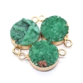 Green druzy quartz round connector with gold plated edges for DIY jewelry making - Green (No.5)