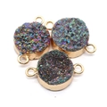 Rainbow druzy stone pendant with gold plating and double loops for DIY jewelry making - Multicolor (No.8)