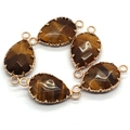Gefacetteerde tijgeroog steen hangers in druppelvorm met roségouden bloemrand voor sieraden - Tijgeroog