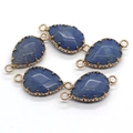 Set van vijf peervormige blauwe natuursteen hangers met een goudkleurige rand - Donkerblauw Mineraal (Nr. 5)