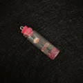Pink resin cylinder pendant with dried yellow daisy and glitter in 11x41mm glass bottle - Pink Cap Pink Sequin Style / Pink (No. 4)