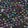 Black acrylic cube beads with colorful fluorescent alphabet letters for DIY jewelry - Square Black with Fluorescent Letters / 100 Pieces/Pack (6x6mm)