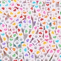 Square white acrylic beads with colorful heart patterns for DIY bracelet jewelry - 100 Pieces/Pack (6x6mm) / Square White with Colorful Heart