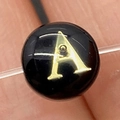 Black round shell bead with golden letter A for DIY necklaces and bracelets making - Letter A / 8mm