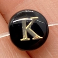 Black round shell bead with golden letter K engraving for DIY necklace jewelry - Letter K / 8mm