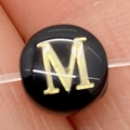 Natural round shell bead in black with golden letter M for DIY jewelry making - Letter M / 8mm