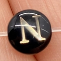 8mm black natural shell round bead with golden letter N for DIY jewelry making - Letter N / 8mm
