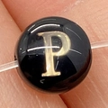 Black round bead with golden letter P engraving for DIY jewelry making necklaces - Letter P / 8mm