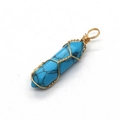 Colgante de prisma hexagonal de turquesa azul con alambre dorado hecho a mano - No.1 Turquesa Azul
