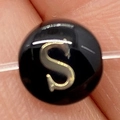 Black round shell bead with golden letter S for DIY personalized jewelry making - Letter S / 8mm