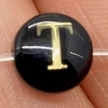Polished black round shell bead with golden letter T for DIY jewelry making necklaces - Letter T / 8mm