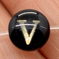 Black round shell bead with yellow letter V engraving for DIY necklace and bracelet - Letter V / 8mm