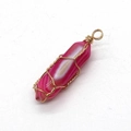 Pink striped agate hexagonal pendant wrapped in gold wire with a hanging loop - Pink Agate (No.8)