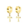 Minimalist gold-plated stainless steel cross dangle hoop earrings on a clean white background - Gold C3 (One Piece)