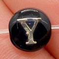Black round shell bead featuring a golden letter Y for DIY jewelry making - Letter Y / 8mm
