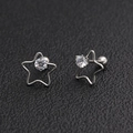Boucles d'oreilles étoile en acier chirurgical avec zircon et fermoir boule vissé - Pentagramme / Acier