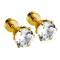 Boucles d'oreilles minimalistes dorées en zircone ronde avec fermoir plat pour cartilage - Rond Or Zirconia Blanc
