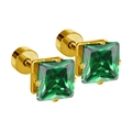 Boucles d'oreilles carrées avec gemme verte finition dorée et fermoir à vis - Or Carré Zircone Vert