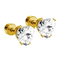 Boucles d'oreilles cœur en acier titane doré avec zircon et fermoir plat à vis - Coeur Or Zircon Blanc