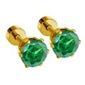 Clous d'oreilles minimalistes en titane doré avec pierres précieuses vertes rondes - Or Rond Zircone Vert
