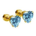 Boucles d'oreilles cœur dorées avec cristaux bleu clair et fermoir à vis plat - Or Cœur Zircone Bleu Mer