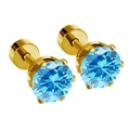 Boucles d'oreilles en acier titane doré avec des pierres précieuses bleu ciel - Or Rond Zircone Bleu Mer