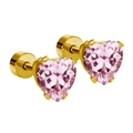 Boucles d'oreilles cœur en zircon rose avec placage d'or et fermoir à vis sécurisé - Or Cœur Zircone Rose