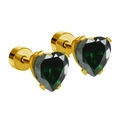 Boucles d'oreilles cœur dorées avec pierres vert foncé et fermoirs à vis sécurisés - Or Cœur Zircone Vert