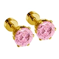 Boucles d'oreilles gemme rose avec serti 6 griffes doré et fermoir à vis plat - Or Rond Zircone Rose