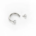 Piercing fer à cheval en acier argenté avec cristaux de zircone 5A et embout à visser - Pierre 2,5 mm + Tige 1,2 * 6 mm / Couleur Acier + Zircone Blanche