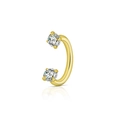 Anneau de nez doré en forme de C en acier inoxydable avec deux zircons 5A brillants - Pierre 2,5 mm + Tige 1,2 * 6 mm / Or + Zircone Blanche