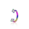 Regenboogkleurige roestvrijstalen hoefijzer neusring met dubbele zirkonia steentjes - Regenboog met Witte Zirkonia