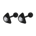 Boucles d'oreilles étoiles en acier titane noir avec une pierre de zircon blanc brillant - Triangulaire / Noir