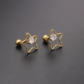 Boucles d'oreilles étoile en titane doré avec zircon central et fermoir boule - Pentagramme / Or